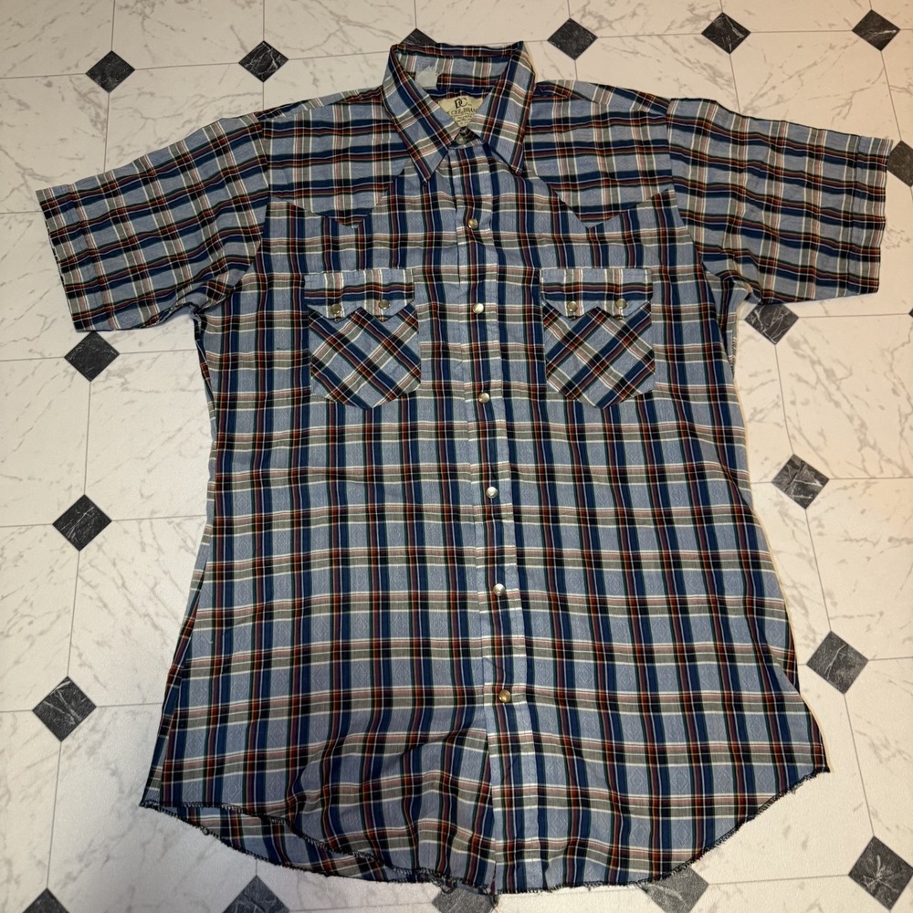 Dee Cee Brand Plaid Western‎ Snap Button-Up Shirt Blue Red Green Men's Large